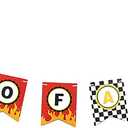 Two Fast Race Car Birthday Banner Checkered Flag & Flame Themed Party Supplies for 2nd Birthday Racing Car Themed Baby Shower Two Fast Birthday Decorations