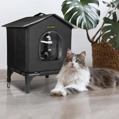 Heated Cat House for Indoor Cats in Winter, Waterproof, Fully Insulated Shelter for Stray and Feral Cats, Great for Cat Houses for Outdoor Cat and Cat Beds for Indoor Cats (BlackHeat, Small)