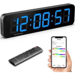 15.2" Large Digital Wall Clock with App & Remote Control, Customizable RGB Colors, 10 Alarms, Stopwatch, Countdown, Timer Clock for Home Gym Living Room Office Garage Decor