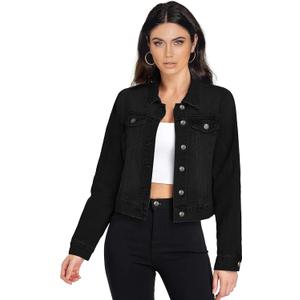 Hybrid & Company Women's Long Sleeve Denim Jackets Basic Button Down Jean Jacket with Pockets (2X, Jk22889-jet Black)