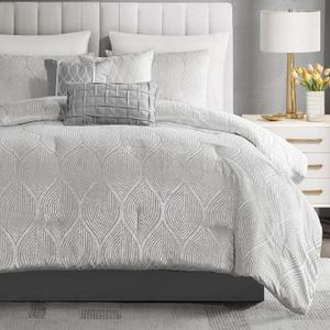 Madison Park Velvet Jacquard Grey King Comforter Set, 7pc
