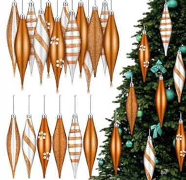 Hungdao 12 Pcs Black and White Christmas Ornaments 6.3 Inch Droplet Stripe Dot Hanging Christmas Ornaments for Xmas Tree Decor for Home and Holiday Party Xmas Trees Accessories