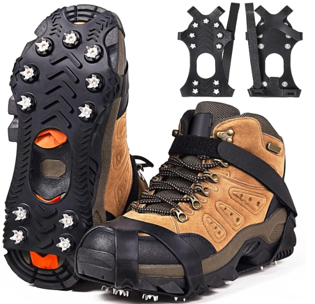 ZUXNZUX Crampons, Ice Cleats for Shoes and Boots, Silicone Stainless Steel Grippers Shoe Spikes Grips Traction, Size M