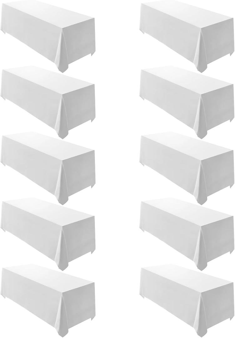 Surmente 10 Pack White Rectangle Tablecloth 90 x 132-inch Rectangular Polyester Table Cloth for Weddings, Banquets, or Restaurants (90x132 in, 10 Pack)