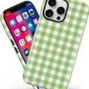 Magnetic for iPhone 13 Pro Max Cute Checkered Stripes Phone Case, Green