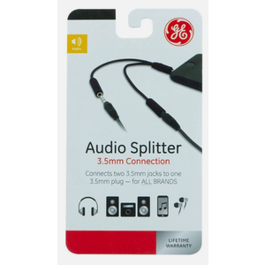 GE 2-Way 3.5mm Headphone Splitter, Black