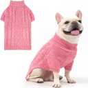KOOLTAIL Valentines Dog Sweater Turtleneck Cable Knitwear Pet Cold Weather Coats with Leash Hole, Warm Winter Pullover Clothes for Bulldog, Yorkie,Boy Girl, Pink S/M