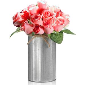 Rustic Vase for Table Centerpieces 5.91 Inch Flower High Vase with Twine Bow Vintage Farmhouse Decor for Wedding Reception Dining Baby Shower Home Galvanized Metal Buckets(Iron Color, 24 Pcs)