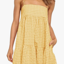 Womens Summer Plaid Mini Dress Casual Spaghetti Strap Sleeveless A Line Beach Sundress with Pockets, M