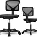 Armless Mesh Office Chair, Ergonomic Computer Desk Chair, No Armrest Small Mid Back Executive Task Chair with Lumbar Support and Swivel Rolling for Small Spaces, Black