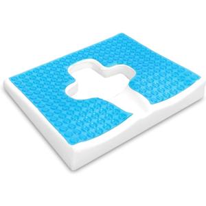 Bed Sore Cushion for Butt, Breathe Freely Fiber Bedsore Pressure Relief Pillow, T Shaped Opening Triangular Slope Design, Anti Decubitus Cushion for Elderly, Bedridden, Disabled (Blue)