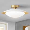 Dimmable Modern Mid-Century Ceiling Light, White and Gold LED Semi Flush Mount Ceiling Light, 5CCT 2700K-6000K Lighting Fixture Ceiling Lamp with Glass Shade for Bedroom Kitchen Living Room, 15.8in