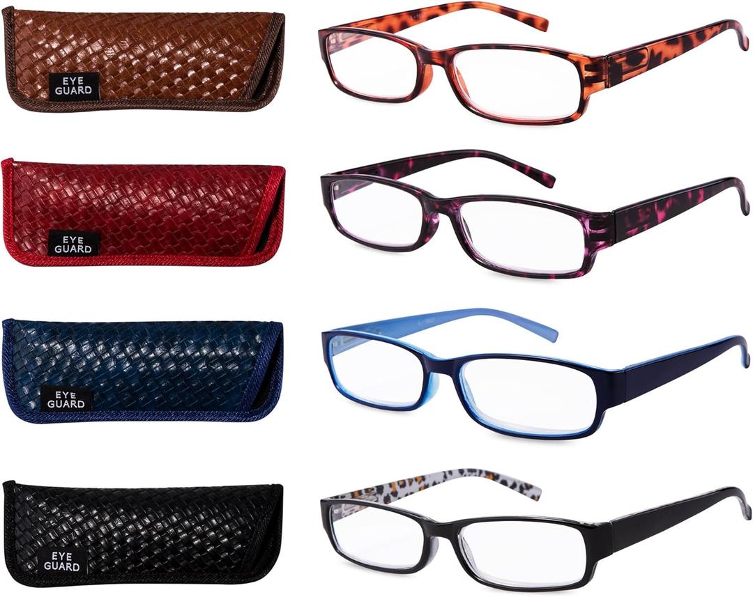EYEGUARD Readers 4 Pack of Thin and Elegant Womens Reading Glasses with Beautiful Patterns for Ladies 2.00 (Mix1 Normal Reading Lens)