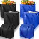 simarro 6Pcs Reusable Insulated Grocery Bags, Heavy Duty Large Insulated Shopping Bags For Groceries 13 x 12 x 7 inches Blue Black Cooler Bag Thermal Totes with Zipper for Groceries & Food Delivery