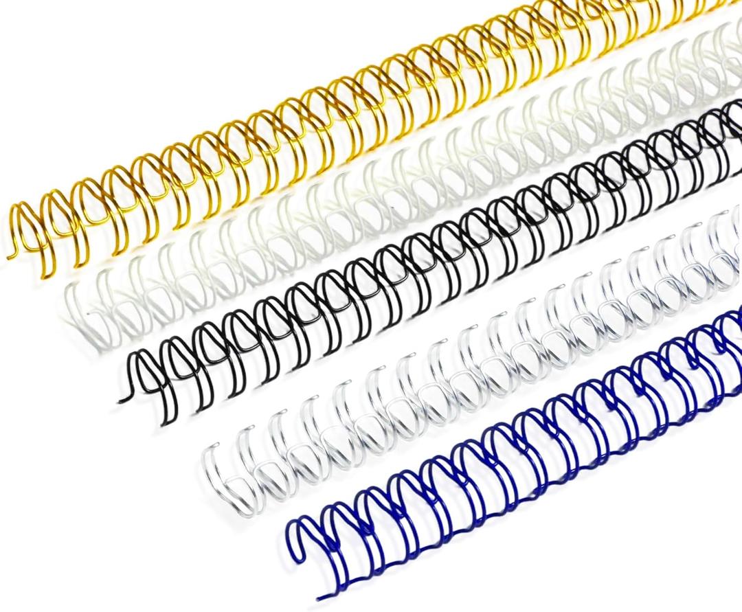 Rayson WR3264M Wire Binding Spines, Multicolor, 3:1 Pitch Double Loop Binding Wires 1/4 Inch, 32-Loop Wire Ring Pack of 100 with Black, Gold, Blue, White, Silver