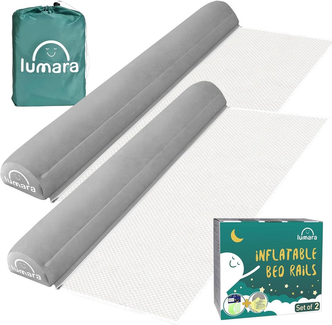 Inflatable Bed Rail for Toddlers 2 Pack - Portable Travel Bed Bumpers for Kids Fits Twin Full Queen King Size Beds - Non-Slip Safety Guard Rails