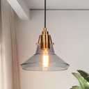 KSANA Gold Pendant Light Fixture, Modern 1-Light Pendant Lighting with Electroplated Brass Finish and Smoked Glass Shade for Kitchen Island, Foyer, Dining Room and Bedroom 8.5” x 8.5” x 8