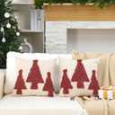 2 Pack Christmas Pillow Covers 18 x 18 Inch Red Tufted Christmas Tree Decorative Throw Pillow Covers Soft Tufted Cushion Pillowcase with Textured Trees for Sofa Couch Bedroom Holiday Decor