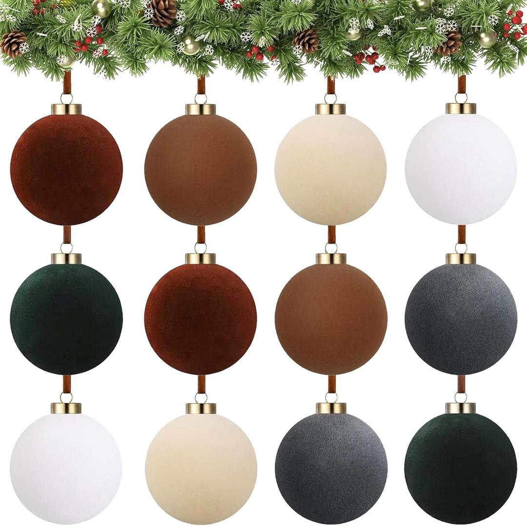12 Pcs Christmas Velvet Balls 4 Inch Large Flocked Christmas Hanging Ornaments Mixed Color Handmade Velvet Balls Xmas Tree Ornaments Xmas Tree Bulbs for Wedding Anniversary Party