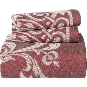 Superior Cotton Blend 2-Piece Bedspread Set, Oversized Bedspread, 1 Matching Pillow Sham, Light Weight Blanket, Jacquard Traditional Medallion Bedding Decor, Adalie Collection, Twin, Berry Red