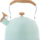 Whistling Stainless Steel Diamond Pattern Tea Kettle with Wood Grain Anti Heat Handle, Stainless Steel Cover Wood Grain Nylon Cover Top Tea Pot (Green)