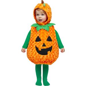 Spooktacular Creations Halloween Furry Pumpkin Costume for Baby and Toddler, Cute Pumpkin Outfit with Hood for Halloween Costume Cosplay Parties 3T