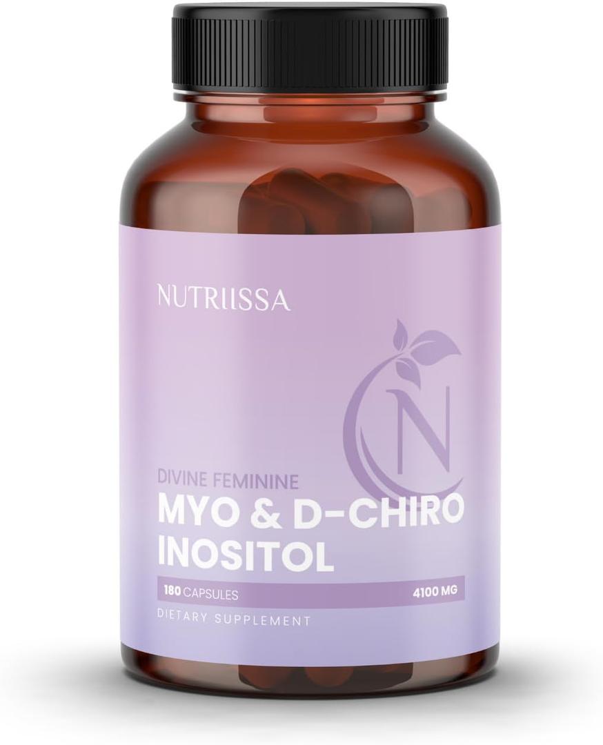 Nutriissa Divine Feminine  Myo-Inositol & D-Chiro Inositol Supplement for Women  40:1 Ratio, 4000 mg + 100 mg  Hormonal Balance & Menstrual Cycle Support  Vegan Capsules  180 Count