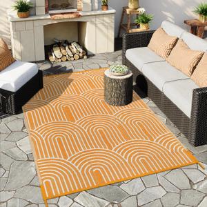 Anidaroel Patio Rugs Outdoor 6x9 Clearance Waterproof, Reversible Rainbow Outdoor Plastic Straw Outside Rugs, RV Outdoor Rugs for Camping, Porch, Balcony, Backyard (Orange, 6x9')