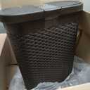 Mind Reader Slim Laundry Hamper with Lid, 50L Clothes Basket, Premium Wicker Design, Plastic, Brown
