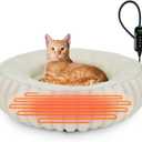INVENHO Heated Cat Beds for Indoor Cats and Small Dogs, 20" Cozy Donut Heated Pet Bed with Timer & Temp Adjustable, Removable Waterproof Electric Warming Bed for Indoor Cat, Cream