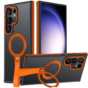 Mondelete for Samsung Galaxy S23 Ultra Case with 360Spin Magnetic Stand-Finger Strap, [Fit for MagSafe][Mil-Grade Protection] Non-Slip Shockproof Ring Holder Matte S23 Ultra Phone Case (Orange) 23