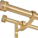 Double Drapery Curtain Rods, 36-72 Telescoping Curtain Rod with 1inch large rod and 5/8inch small rod, Modern Round Style Finials, Warm Gold