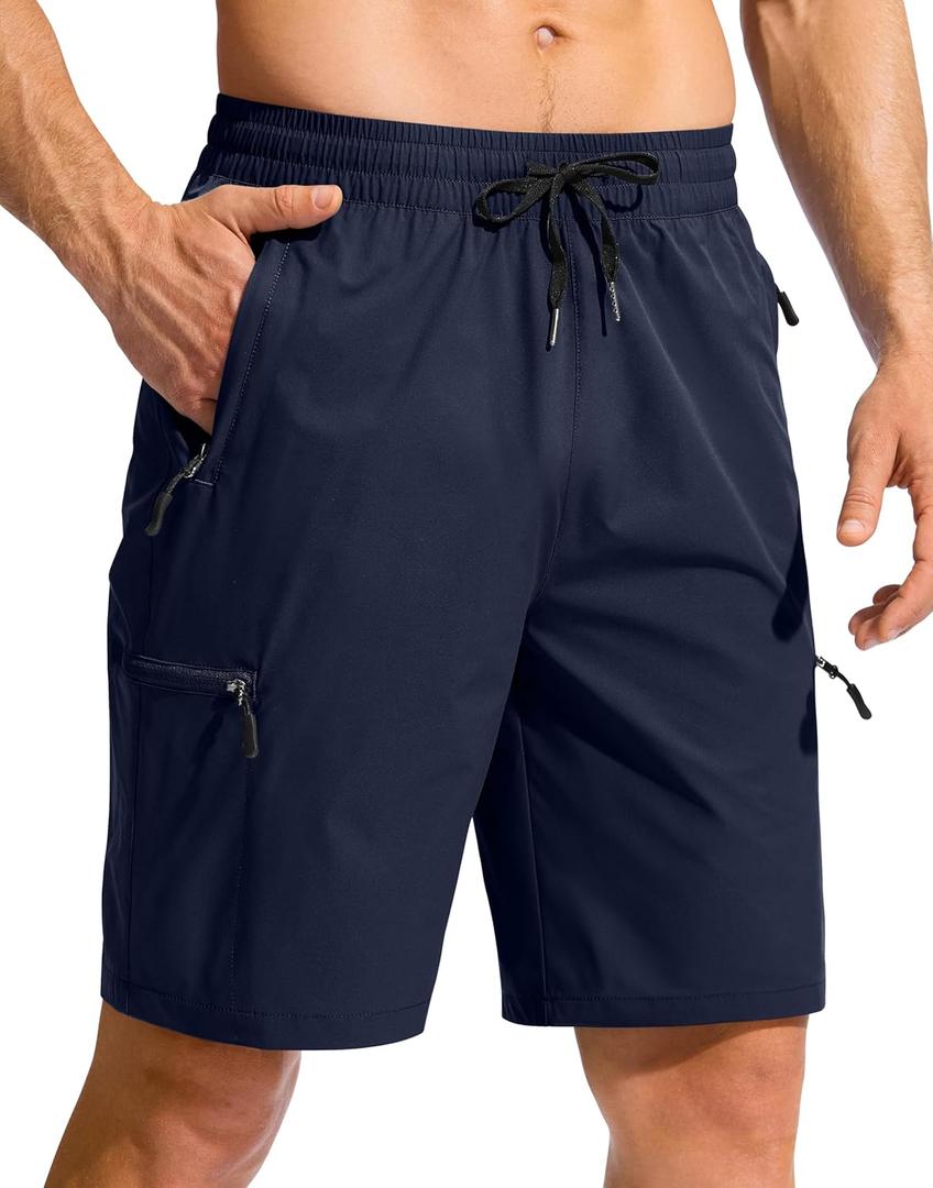 Men's Swim Trunks 9" Quick Dry Beach Shorts with 4 Zipper Pockets Board Shorts Bathing Suit Men - No Mesh Liner (Large, Navy)
