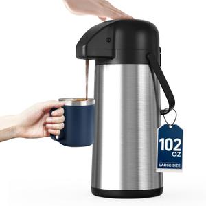 Coffee Carafe for Keeping Hot - 102OZ / 3L Airpot Coffee Dispenser with Pump - Large Coffee Thermos for Hot Drinks Tea Liquid - Insulated Stainless Steel Hot Water Beverage Dispenser Urn for Parties Coffee Carafe for Keeping Hot - 102OZ / 3L Airpot Coffee Dispenser with Pump - Large Coffee Thermos for Hot Drinks Tea Liquid - Insulated Stainless Steel Hot Water Beverage Dispenser Urn for Parties