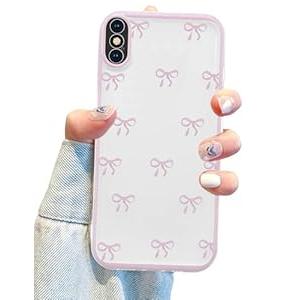 Jusy Compatible with iPhone Xs Max Bow Phone Case, Cute Clear Ribbon Bowknot Pattern Aesthetic Soft TPU Transparent Cases Protective Phone Cover for Women Girly - Pink