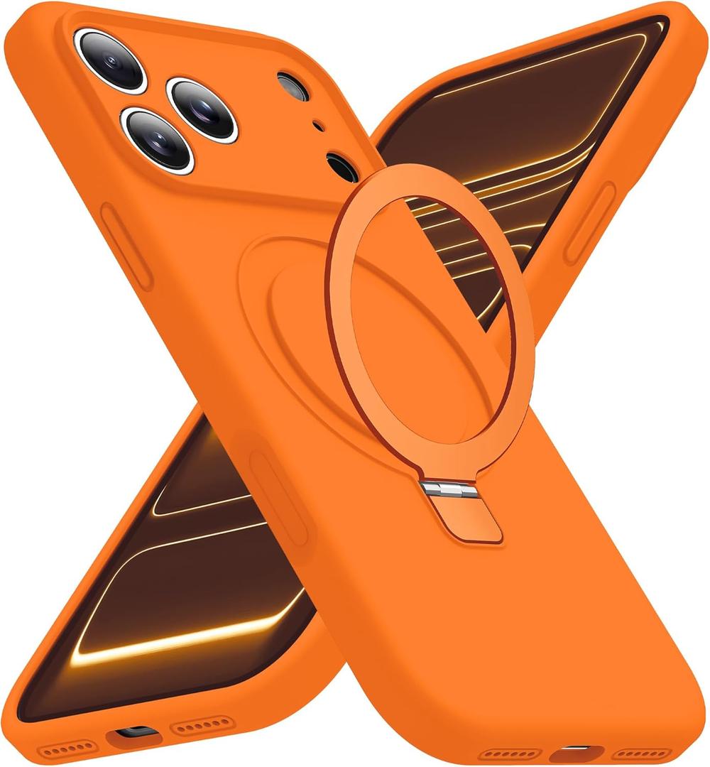 Compatible with iPhone 17 Pro Case with Magnetic Invisible Stand Compatible with Mag-Safe Military Drop Tested Shockproof Silicone iPhone 17 Pro Phone Cases for Women Men 6.3"Orange