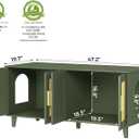 Homhedy Boho Cat Litter Box Enclosure for 2 Cats, Wooden Cat Washroom Furniture with Double Rattan Decorated Doors, Pet House,47.2L x 19.7W x 21.7H, Green