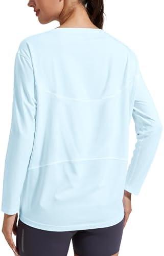 Pioneer Camp Women's Bamboo Viscose Long Sleeve Workout Shirts Back Loose Fit Boat Neck Yoga Athletic T-Shirts Casual Tops, Extra Large 