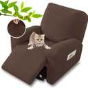 XINEAGE Stretch Recliner Chair Covers 4 Piece Recliner Covers with Storage Pockets Soft and Washable Recliner Slipcover Furniture Protector with Elastic Bottom Fit Pets & Kids (Coffee)