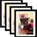 4 Pack Sports Magazine Frame Fits Measuring 8.5 x 11.25 or 8.25 x 11 Inch Magazine Display Frame with Installed Hangers and Double White Core Matting Wall Hanging