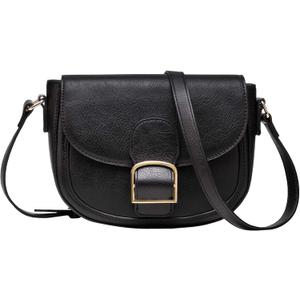 Kasqo Crossbody Bag for Women,Vegan Leather Fashion Small Shoulder Bag Ladies Handbag Saddle Purse with Adjustable Strap (Black)