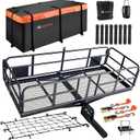 MeeFar High Rail Trailer Folding Hitch Mount Cargo Carrier Basket 60" X 24" X 14"+Waterproof Cargo Bag 20 cu ft(59" 24" 24"), Capacity of 500 Lbs with Hitch Stabilizer, Net, Lock and Straps