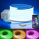110V Bluetooth RGB COB LED Strip Light 10FT Multicolor Dimmable Flexible LED Lights Strip with Remote Music Sync Outdoor Waterproof RGB Neon COB Rope Light Plug in Color Changing AC 110V~130V IP67