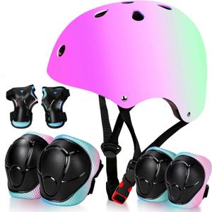 Kids Bike Helmet Set Adjustable for Children, Boys, Girls and Teenagers Aged 3-14 Years Includes Elbow, Knee, Wrist Guards Children's Helmet Protection Set for Bikes SkateboardsRollerskates, Medium: 20.47"-22.83" / 8-14 year