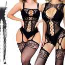 WINROLA Women's Mesh Lingerie Black Fishnet Baby Dolls Mini Dress Free Size Bodysuit See Through Shirts 3Pack