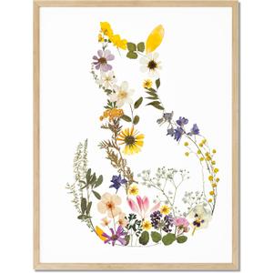 TwoDays Floral Silhouette Cat Wall Art, Cute Botanical Flower poster, Minimalist Abstract Boho Pictures Room Decor, Gift for Cat Lovers (12" X 16", UNFRAMED)
