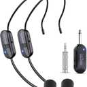 Wireless Microphone Headset Double Professional: Cordless Mic Head for Two People, Heads Handheld Mics 2 in 1- USB-C Rechargeable - 1/4'' and 1/8'' Plug for PA System, Voice Amplifier,Teaching,Fitness