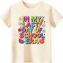 3 x Toddler Last Day of School Shirt for Boys Kid Grils, My Happy Last Day of School T Shirt, Cotton Blend, Funny Design :4-7T (Beige)