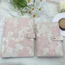 Aesthetic A5 6 Ring Binder Refillable Notebook Budget Binder Magnet Closure Fabric Pink Peach Blossom Binder 5.5 x 8.5 Loose Leaf Planner with 7 Tabbed Dividers for Women School Office