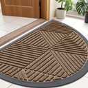 Smiry Half Circle Front Door Mat Outside Entrance, Heavy Duty Sturdy Natural Rubber Doormat, Trap Dirt and Moisture, Low Profile Mats for Indoor Outdoor Entry, Irregular Triangle (36x24, Brown)